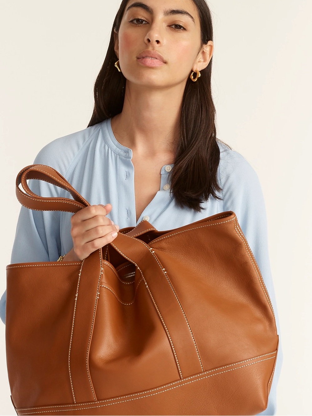 J. Crew Medium Montauk Leather Tote Bag in Rich Oak - Picture 6 of 16